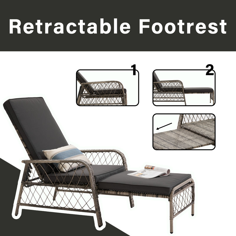 Anghelache Outdoor Metal Chaise Lounge with Table , Cushion Included, Gray