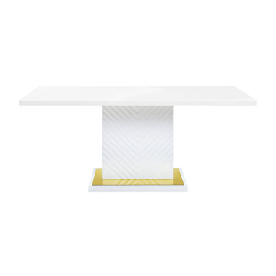 Gaines White High Gloss Finish Dining Table W/Pedestal Base(Not Including Chair)