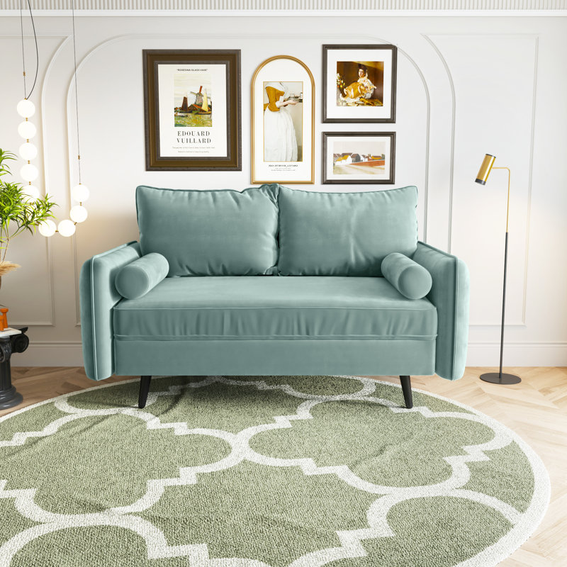Evalei Velvet Round Arm Sofa, Aqua Turquoise, 33.5'' H x 58'' W x 32'' D