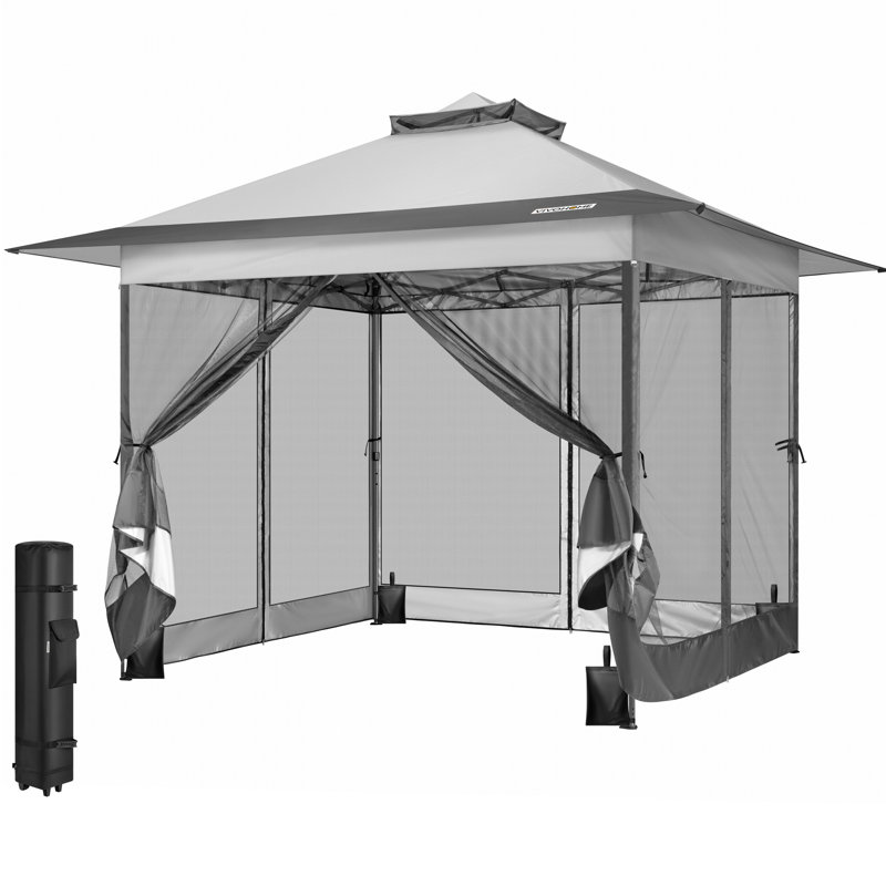 Abri de toit escamotable gris à double niveaux 13 pi x 13 pi avec moustiquaire, Gris