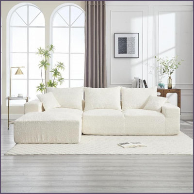 L-Shaped Chenille Sofa for Living Room - Extra-Deep Seating, No Assembly Needed | Chenille | Cushion Back | Beige