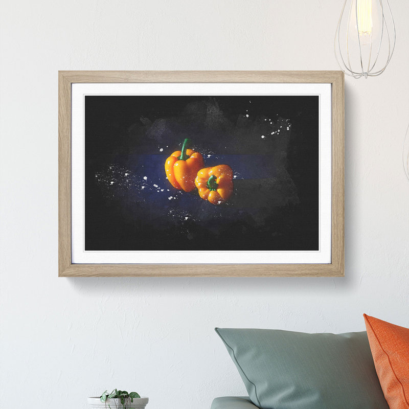 Orange Bell Peppers - Single Picture Frame Print on MDF, 62cm H x 87cm W x 2cm D, Oak Framed