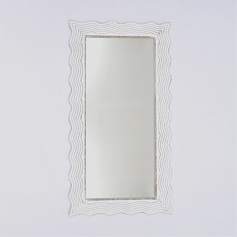 Miroir rectangulaire rustique en bois massif sculpté à la main de forme ondulée - 36 po x 72 po