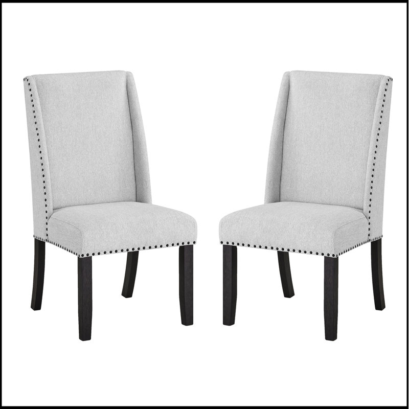 Ensemble de 2 chaises de salle à manger Hirima Modern Elegance - revêtement gris clair avec garniture cloutée noir mat, élégant et fonctionnel
