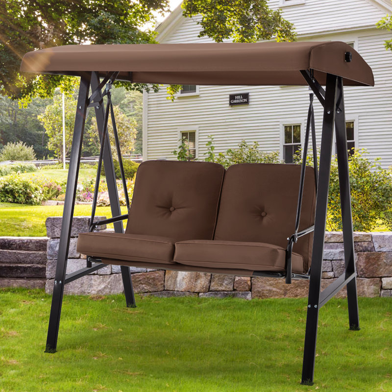 2 Person Porch Swing with Canopy, Brown