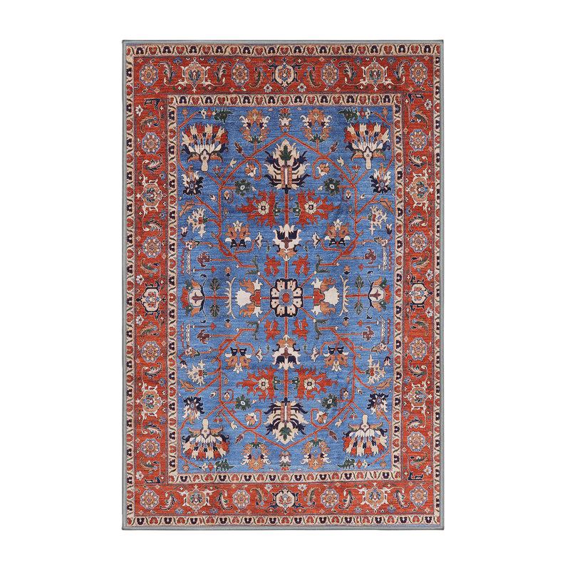 Tapis oriental rouille / bleu / beige, Rectangle 7 pi x 10 pi