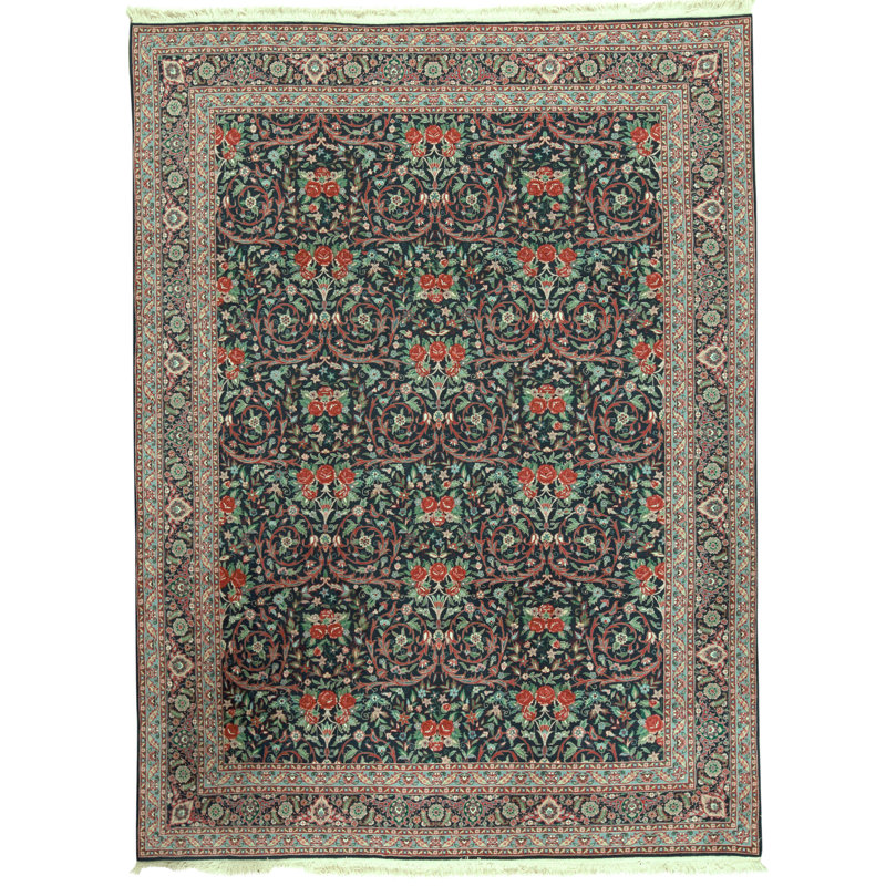 Hand Knotted Wool Oriental Area Rug in Navy