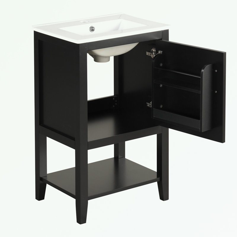 Bathroom Vanity with Sink, Soft Closing Door, Storage Rack and Open Shelf