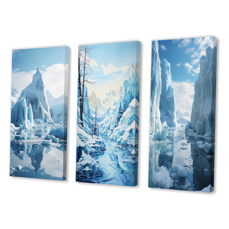 «Glacier Majestic Ice», 3 pièces sur toile, Toile tendue, H 32 po x l 48 po