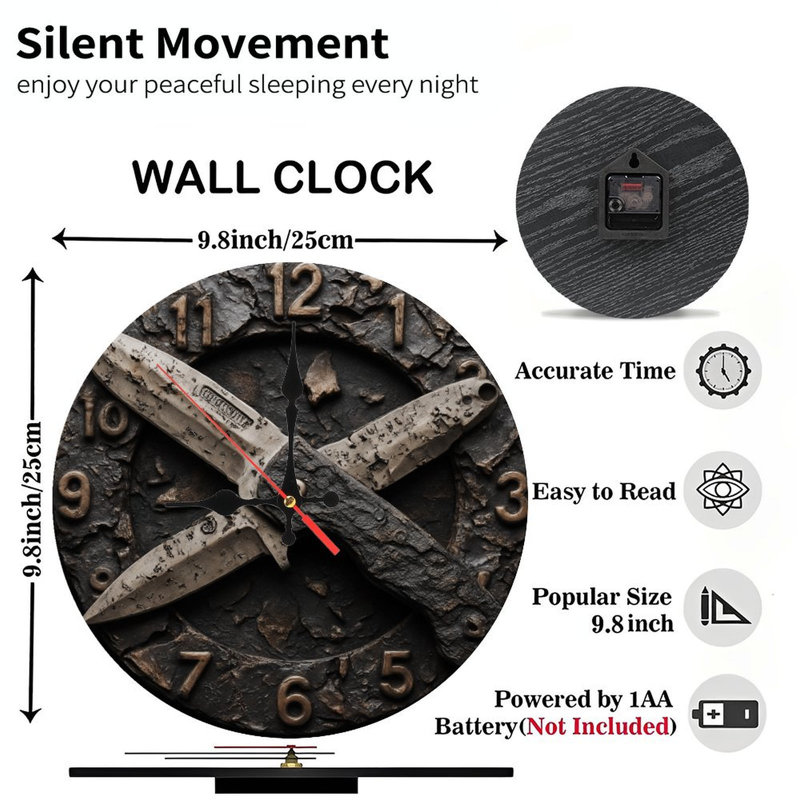 Couteaux croisés sur cadran d'horloge texturé