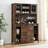 Oak Bar Cabinet,Farmhouse Coffee Bar Cabinet with Sliding Barn Doors-1722608679