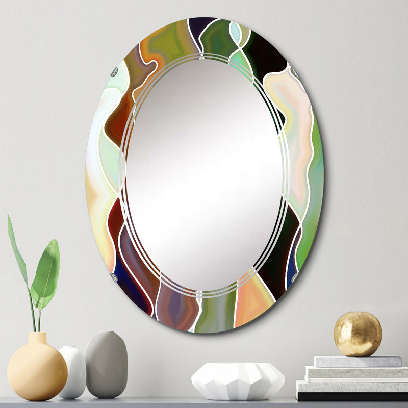Abstrait coloré de courbes féminines - Miroir mural glam ovale, 30 po x 20 po