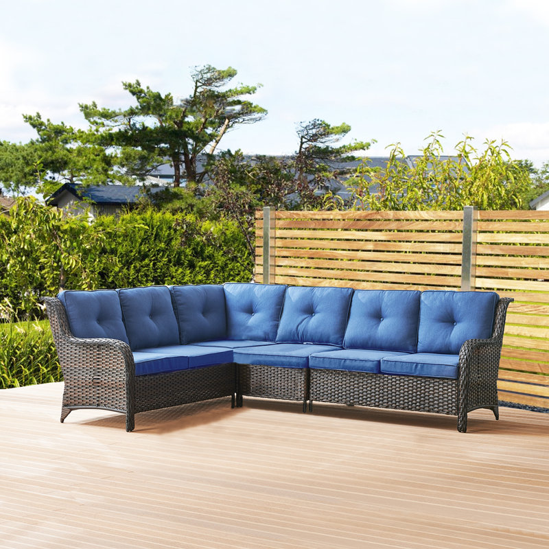Canapé modulaire d'extérieur en osier Carolina avec coussins Carolina, Bleu, Brun