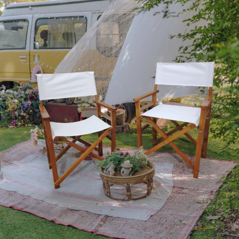 Folding Chair Wooden Director Chair Canvas Folding Chair Folding Chair 2pcs/Set Populus + Canvas, Black