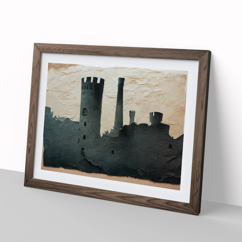 Castle Torn Paper 1 Piece Single Picture Frame Wall Art, 46cm H x 64cm W x 2cm D, Walnut Framed