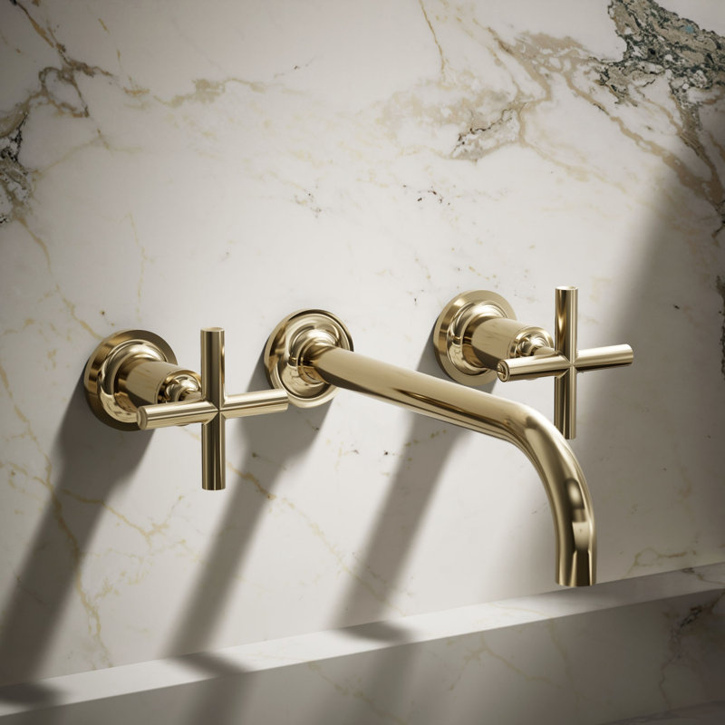 Purist® Wall Mounted Bathroom Faucet, Vibrant French Gold, Cross Handle