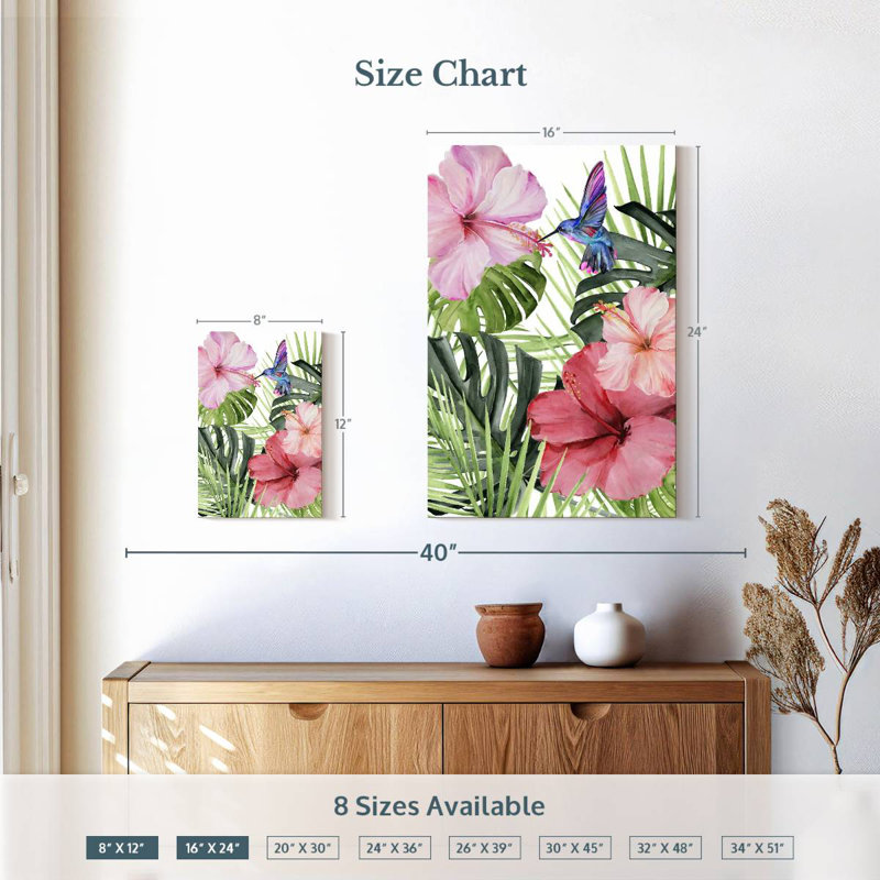 Hibiscus et colibri Harnek I, H 12 po x l 8 po