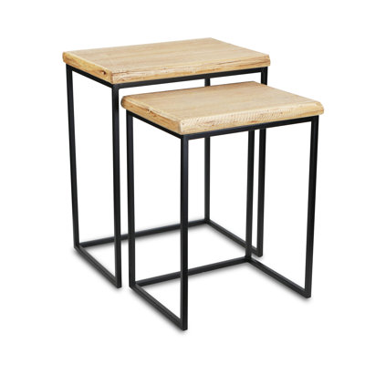  Contemporary Set of Two Black and Brown Nested Tables