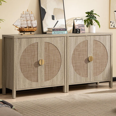 Rattan Buffet Cabinet Set of 2, Accent Sideboard Storage Cabinet with Adjustable Shelves