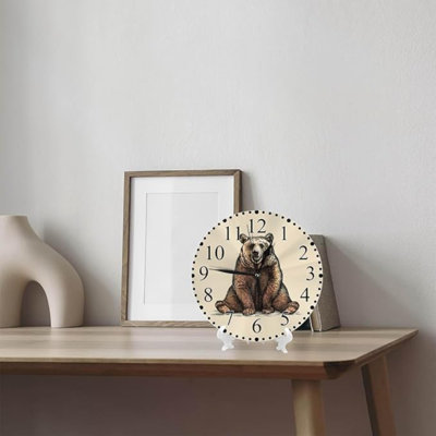 Horloge murale ours brun amusant Maccasin sauvage 10 pouces Horloges silencieuses à piles pour la maison Salon Buanderie Cuisine Chambre Bureau
