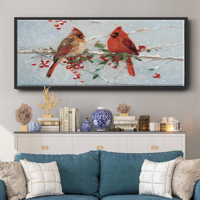 Cardinals in Winter- Framed Canvas