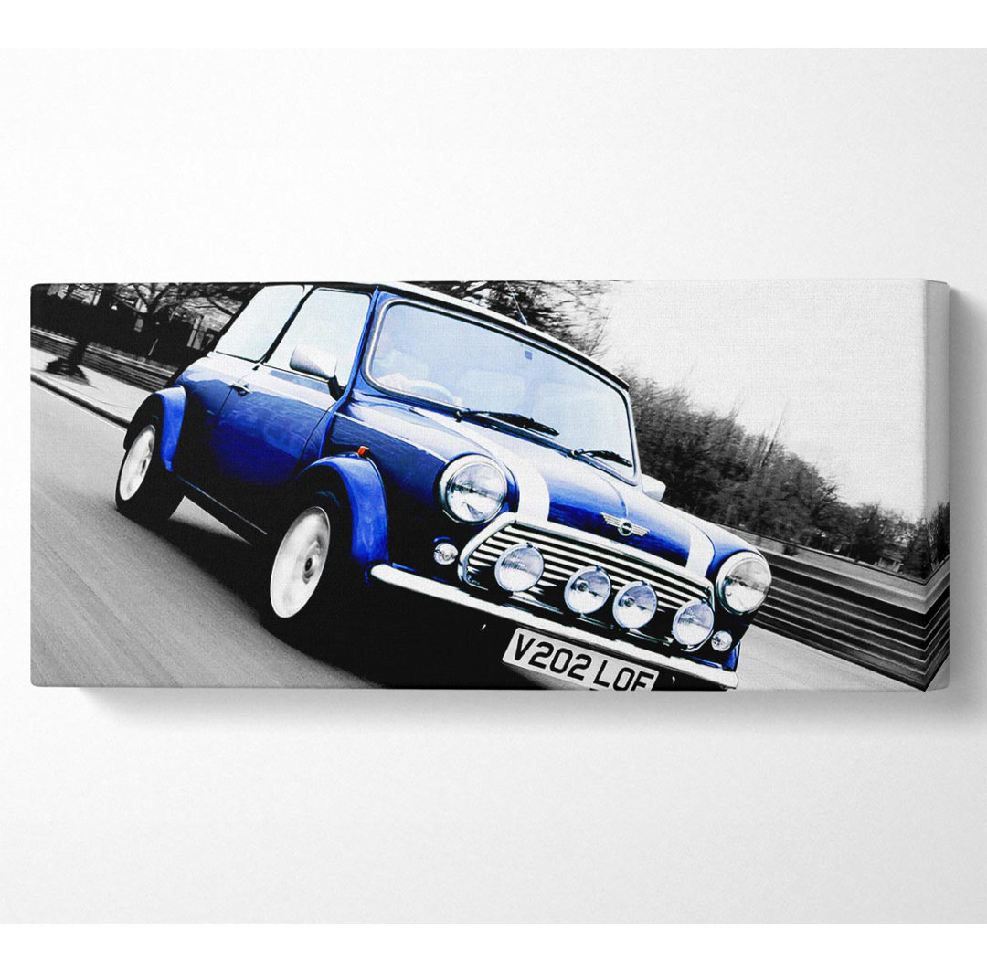 Mini Cooper Retro Blau - Kunstdrucke auf Leinwand - Wrapped Canvas