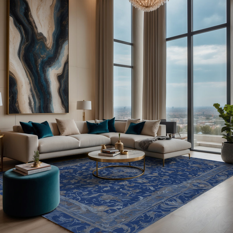 Machine Washable Blue Area Rug, Rectangle 4' x 6'