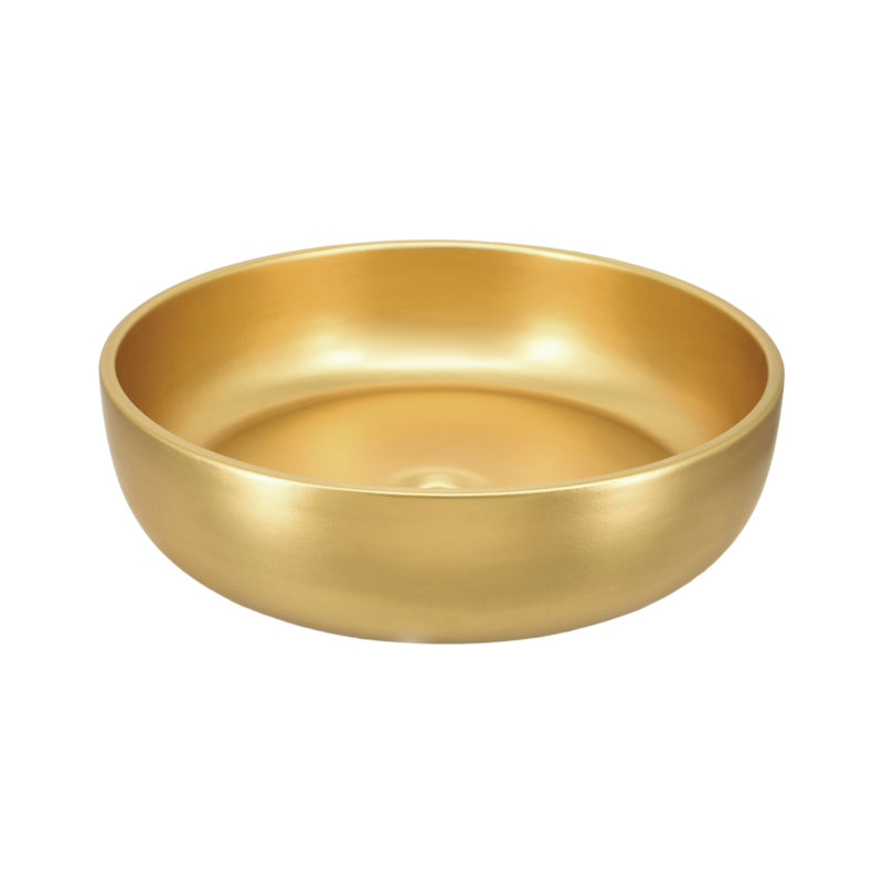 Bliss 16" Round Fireclay Vessel Bathroom Sink, Matte Gold