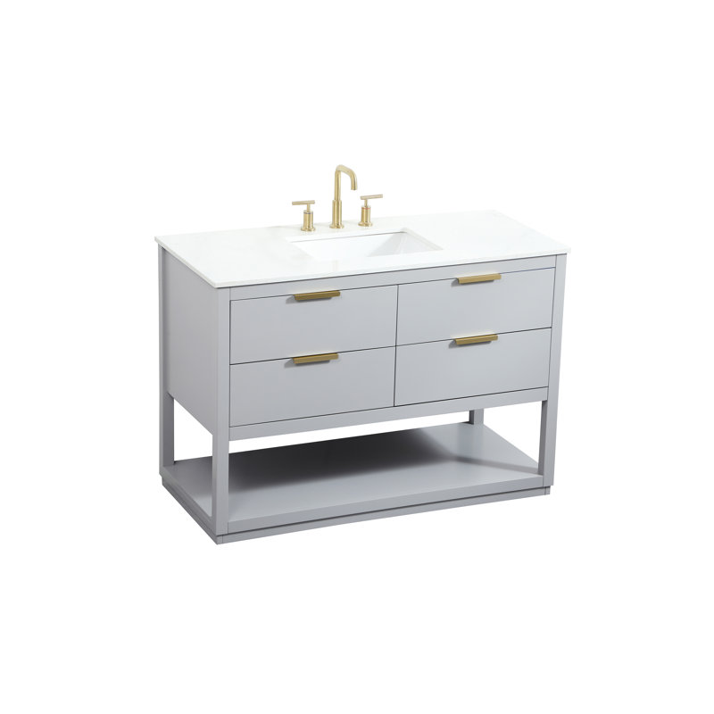 Larkin 48'' Gray Solid Wood Bathroom Vanity with Marble Top