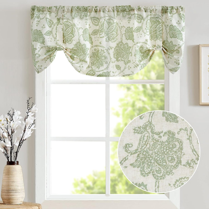 Habillage de rideau en lin avec cantonnière, 50"*20", Vert clair sur fond beige