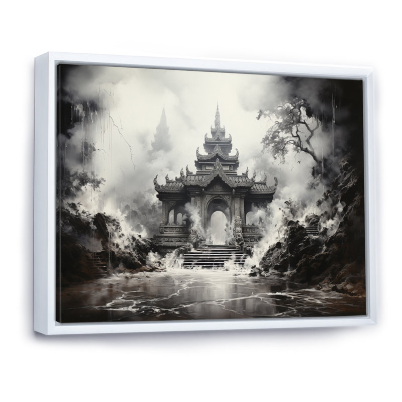 Thailande, temple, lueur spirituelle I, H 24 po x l 32 po x P 1 po, Cadre flottant blanc