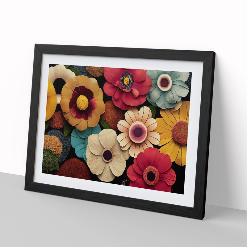 Beautiful Flower Market 1 Piece Single Picture Frame Wall Art, 25cm H x 34cm W x 2cm D, Black Framed