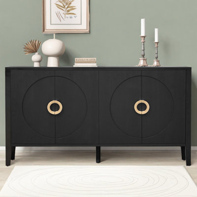 Sophisticated Sideboard With Embossed Texture, Round Handles And Built-in Circular Pattern