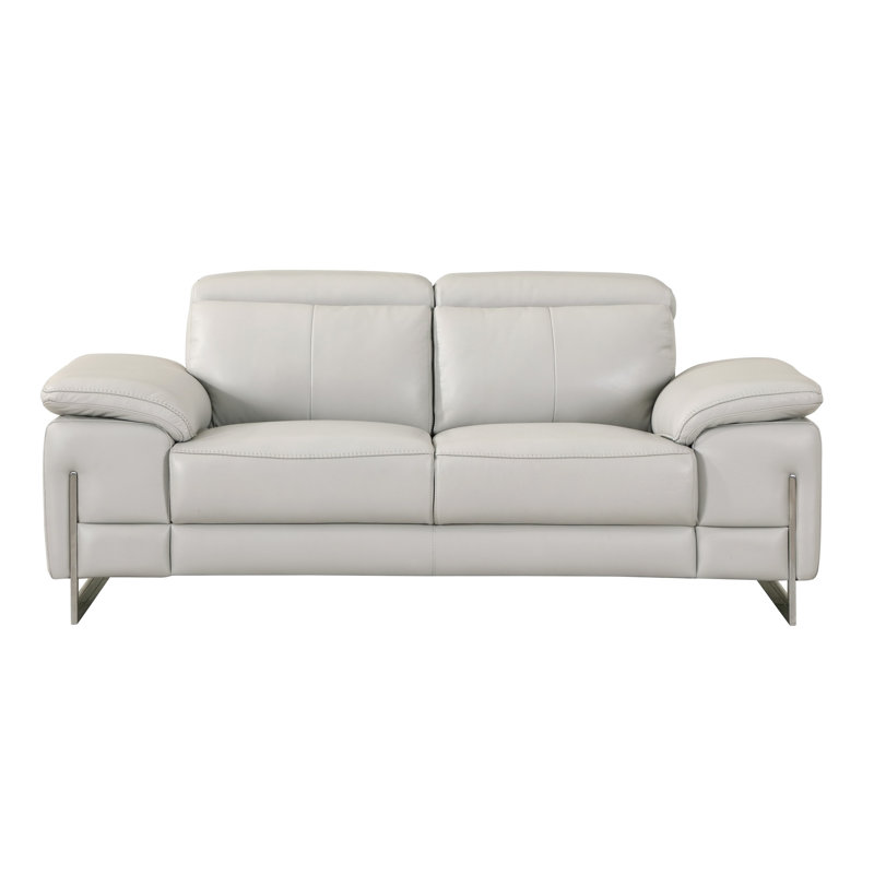 Canapé en cuir véritable gris foncé avec appui-tête réglable, Gris foncé, H 31 po x l 87 po x P 42 po