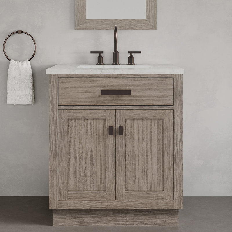 Breshey Single Bathroom Vanity, Gray Oak, 30"W x 21.6"D x 34.2"H