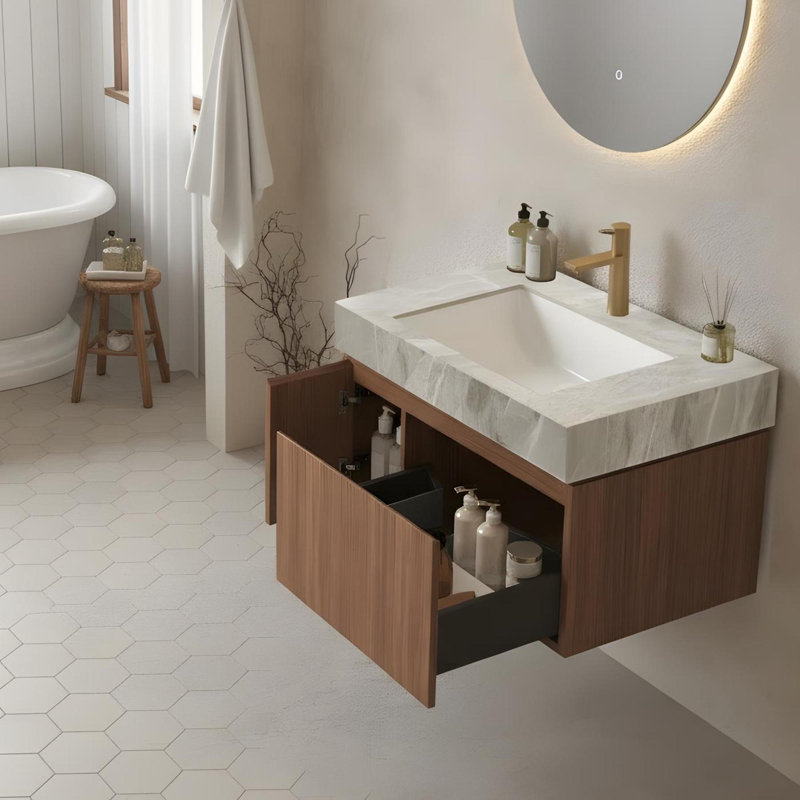 Meuble-lavabo 30 po avec tiroirs et lavabo, Espresso, Gris clair, 29"