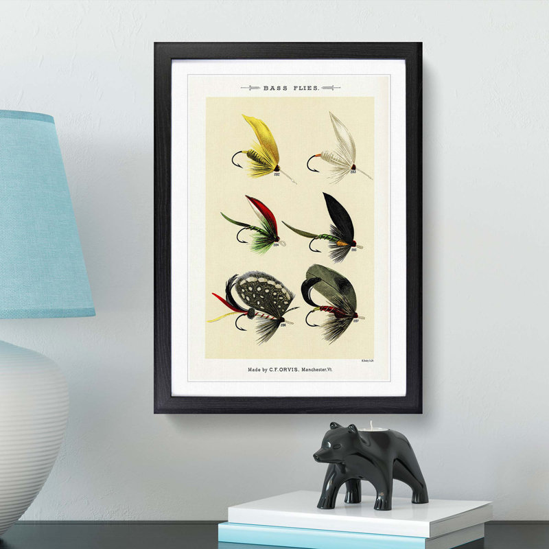 Bass Fishing Flies Versions 6 by Mary Orvis Marbury - Picture Frame Painting Print, 87cm H x 62cm W x 2cm D, Black Framed