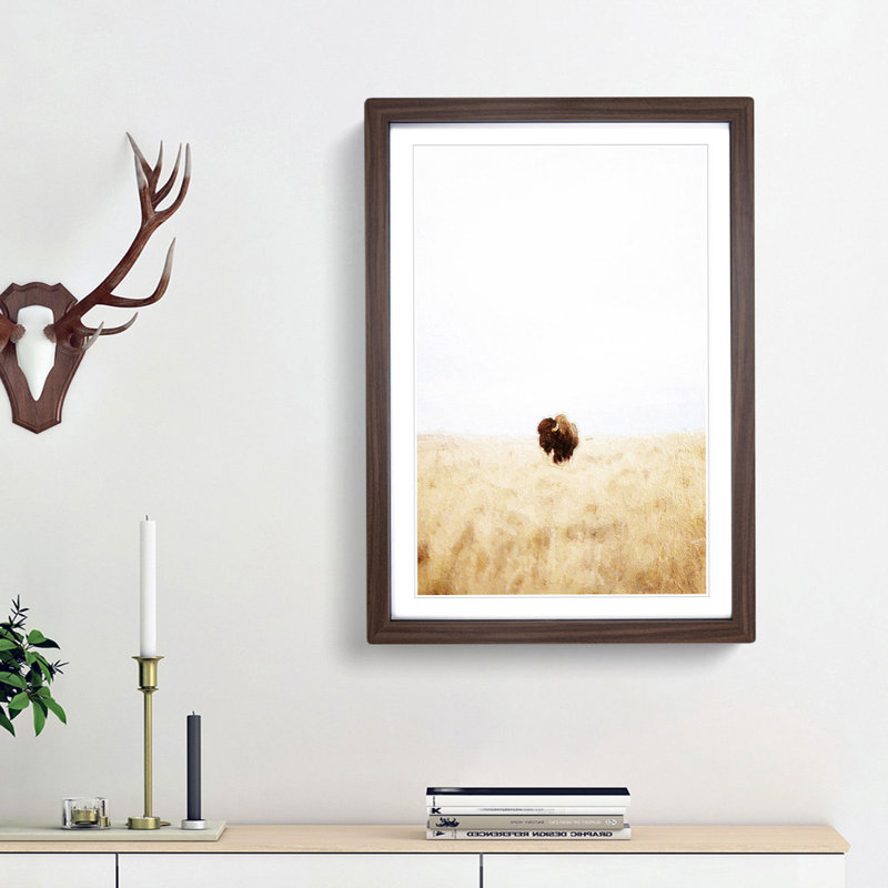 Bison Gaze - Picture Frame Painting Print, Walnut Framed, 36cm H x 27cm W x 2cm D