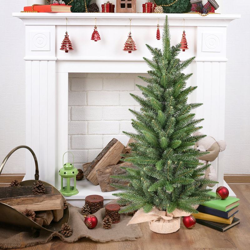 Mini arbre de Noël en PE / PVC non éclairé avec base en toile de jute, 3' H
