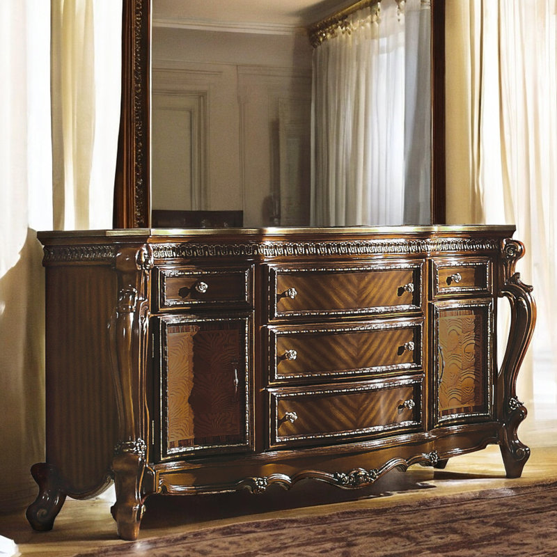 Vestavia 5-Drawer Combo Dresser in Antique Pearl, Honey Oak