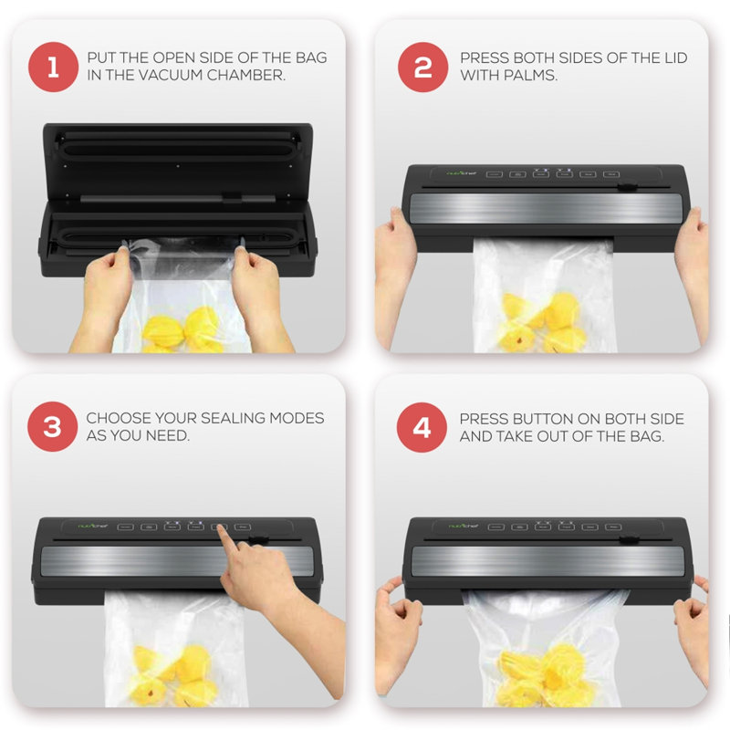 Nutrichef Automatic Food Vacuum Sealer - Electric Air Sealing Preserver System with Reusable Vacuum Food Bags 