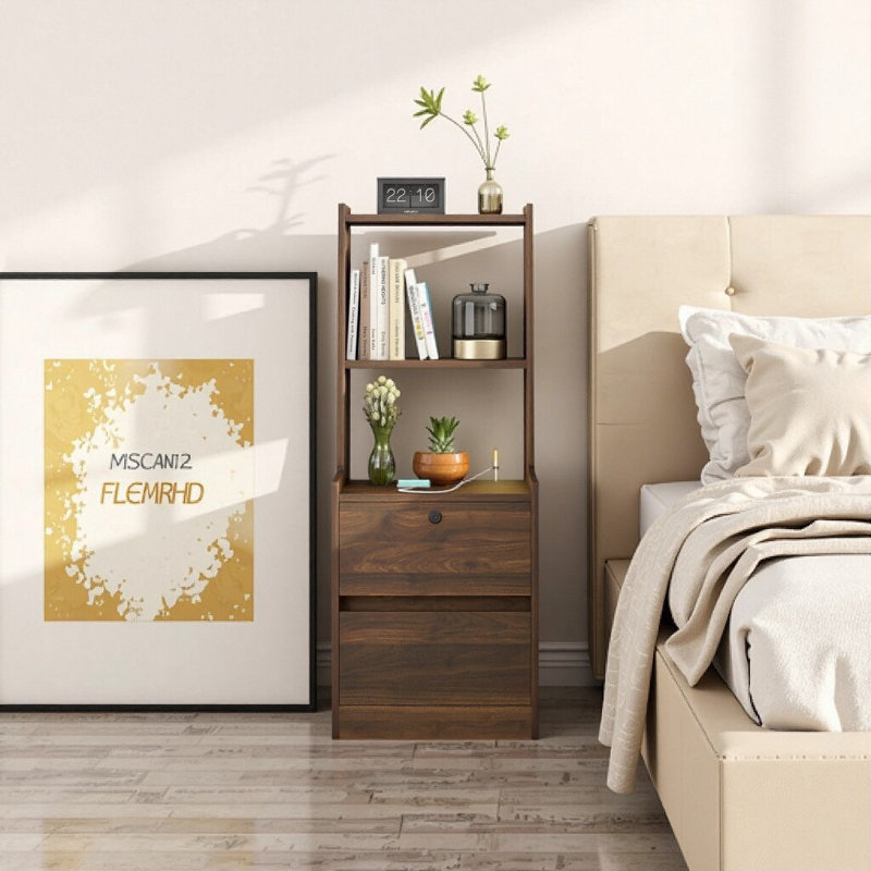 Nightstand With Charging Station, Brown