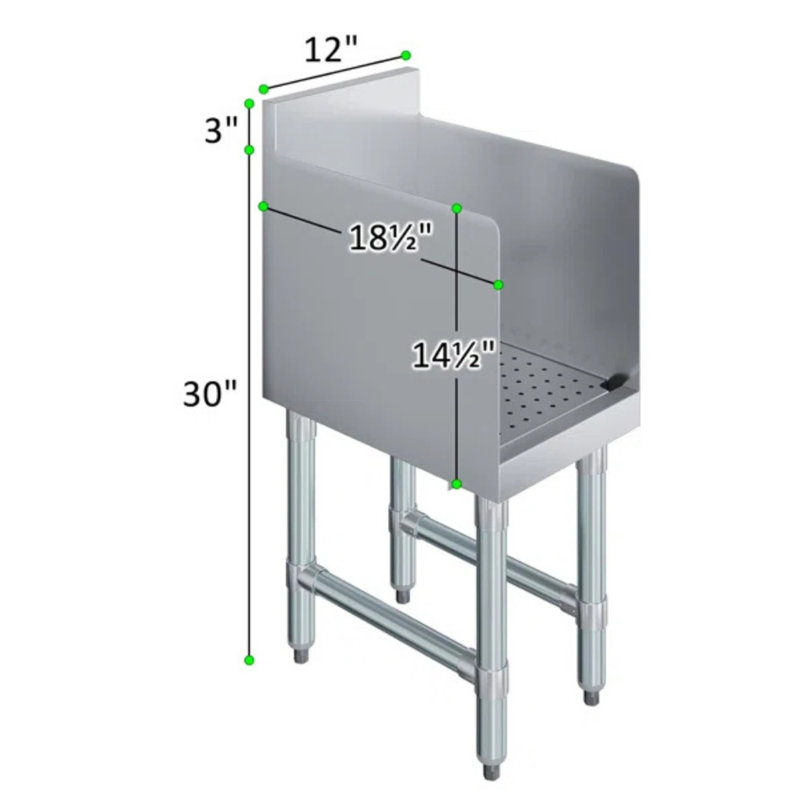 Égouttoir sous le comptoir Express KitchQuip: l 22,5 po x P 12 po x H 30 po, 304 SS, panneau amovible, dosseret de 3 po, éclaboussures latérales