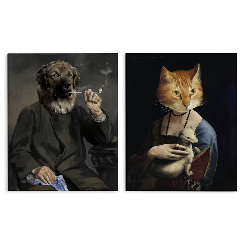  Historical Painting Animals 2 PC Canvas Wall Art Set by Alicia Longley, H 20 po x l 16 po