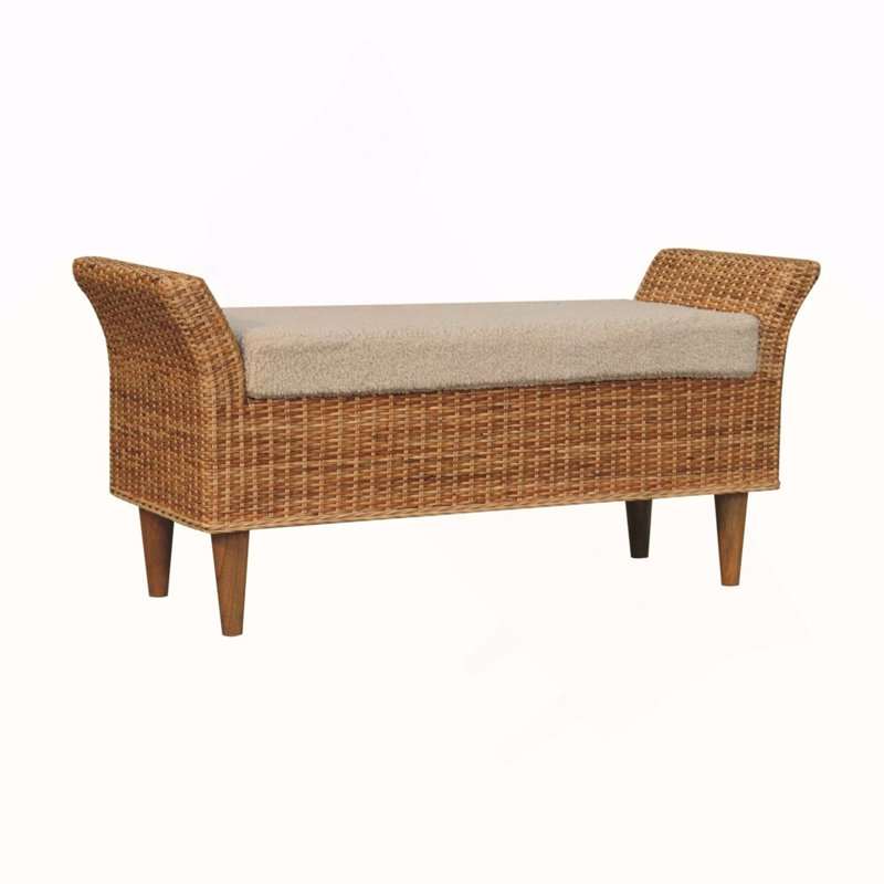 Banc en bois tissé Riviera, rembourré, beige et brun clair