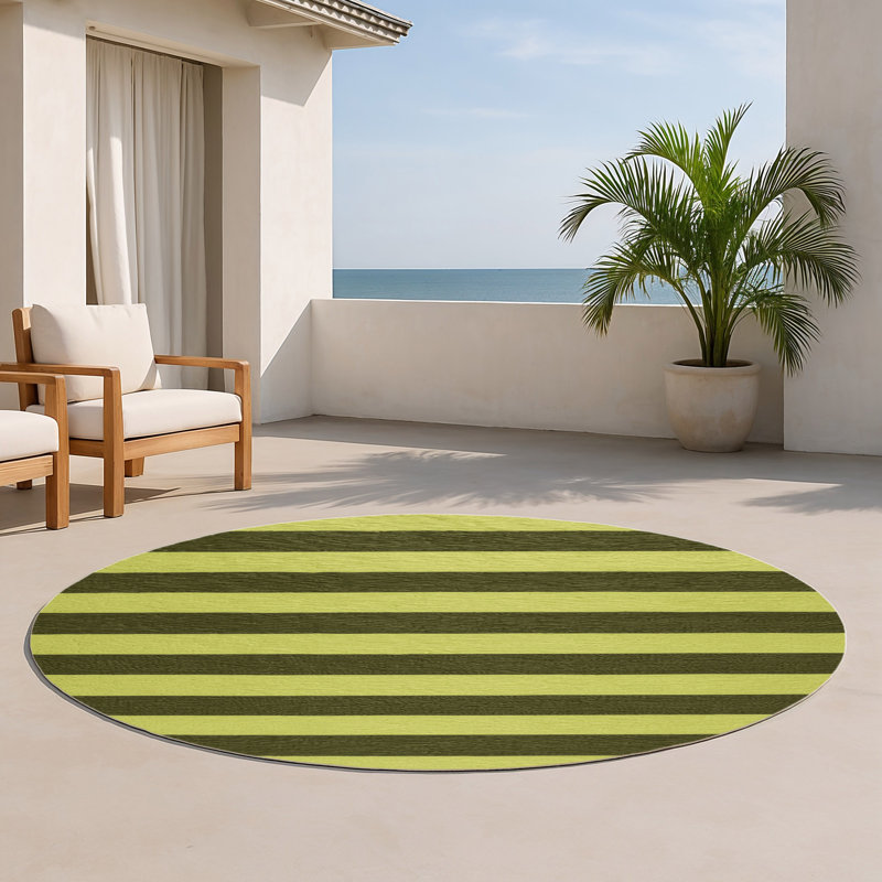HorizontalStripes Brown Indoor and Outdoor Area Rug, Round 5'