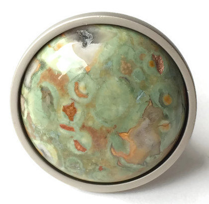 Rainforest Mushroom Knob, Satin Nickel/Green/Red