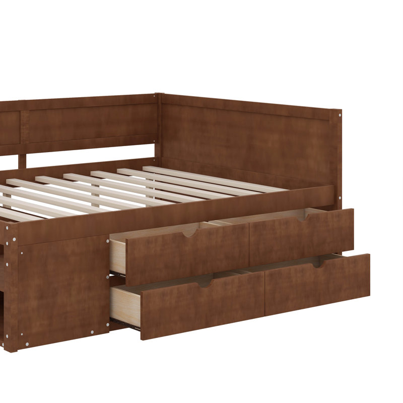 Lit de jour avec tiroirs et tablettes, Noyer, Lit double