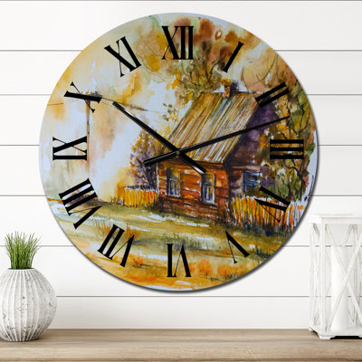 Vieux chalet parmi les arbres d'automne en bois - Horloge murale traditionnelle