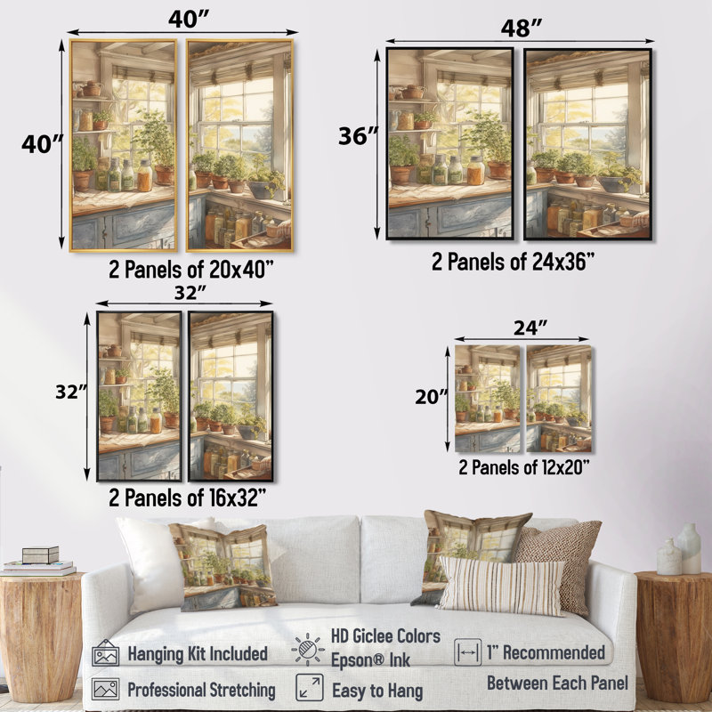 Old Farmhouse Kitchen I - Large Kitchen Wall Art 2 pièces, Noir, 36" H x 48" W, Reproduction encadrée sans passe-partout
